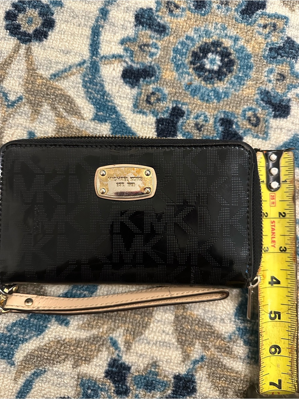 Michael Kors black patent monogram zip-around wristlet wallet